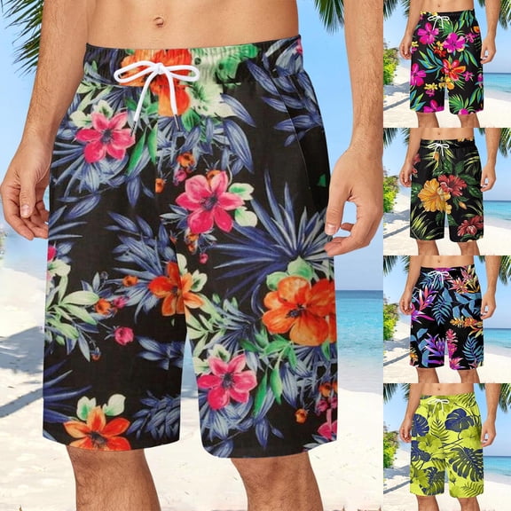 XINPING Board Shorts Men's Fashion Floral Swim Trunks Quick-Dry Spring Break Swim Trunks with Pockets Upf 50+ Sun Protection Fishing Shorts for Men
