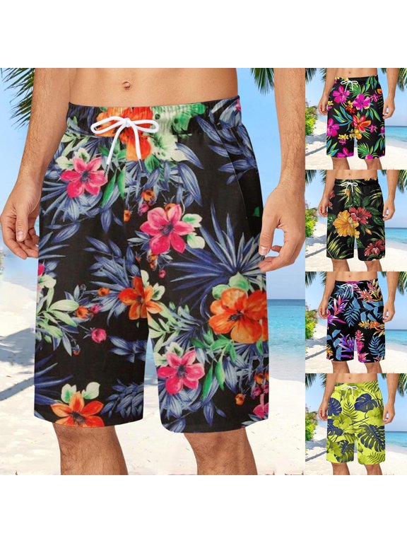 Board Shorts Men's Fashion Floral Swim Trunks Quick-Dry Spring Break Swim Trunks with Pockets Upf 50+ Sun Protection Fishing Shorts for Men