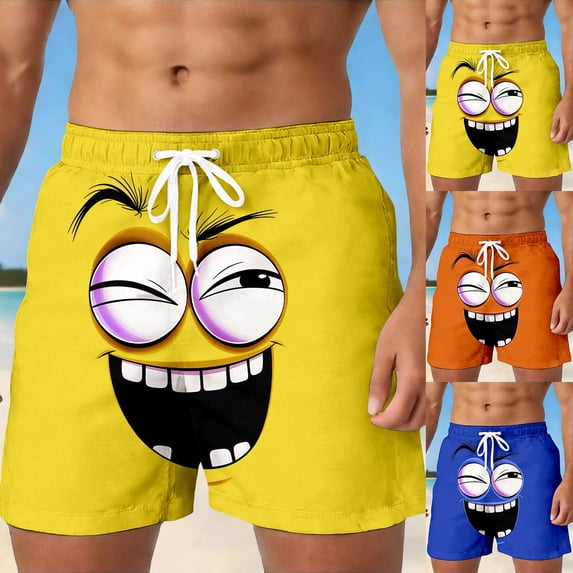 XINPING Board Shorts Men's No Lining Loose Fit Funny/novelty Print Quick-Dry Vacation Beach Shorts with Pockets Upf 50+ Sun Protection Beach Shorts Bathing Suits