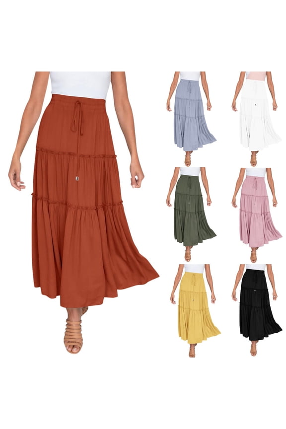 Boho Skirts for Women Midi Length Pink Slim Fit Floral Lightweight Women's Flowy Handkerchief Hemline Midi Skirt