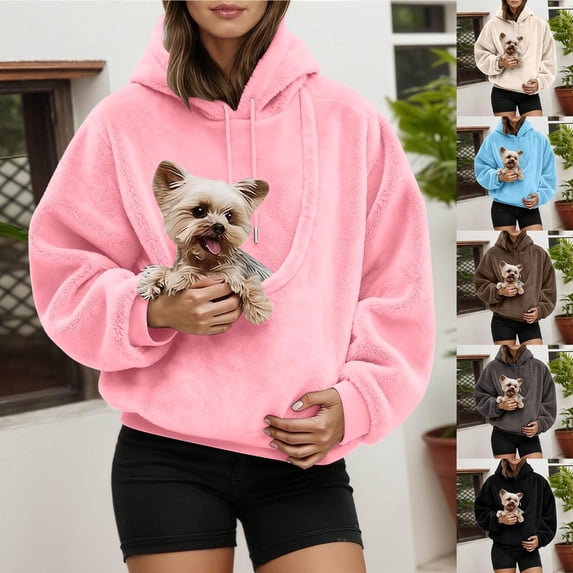 XINPING Cat Pouch Hoodie for Women Oversized Kangaroo Pocket Dog Pouch Sweatshirts Pet Carrier Pullover Animal Holder Long Sleeve Comfortable Tops
