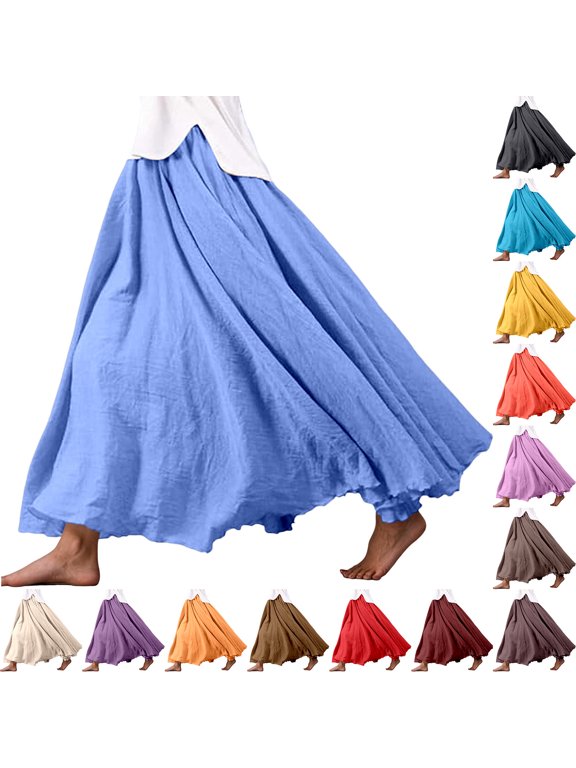Floral Skirts for Women Column Solid Color Comfort Coverage Women's Flowy Handkerchief Hemline Midi Skirt
