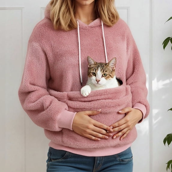 XINPING Hoodie with Dog Pouch, Oversized Sweatshirt Kangaroo Pocket Front Carry Pouch for Small and Cats,Casual Puppy Dogs Holder Solid Long Sleeve Pullover Top