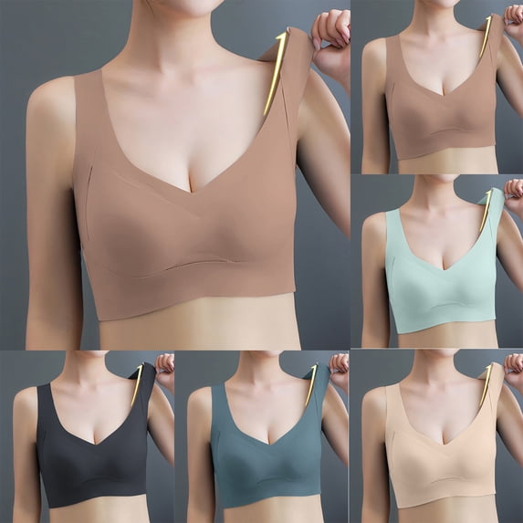 XINPING Jelly Bras for Women No Underwire Push Up Seamless Pullover Yoga Bras Full Coverage Wireless T Shirt Bralettes Wide Straps Back Sleep Everyday Bra for Fitness Workout
