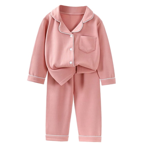 XINPING Kids Pajama Set with Notched Lapel Collar, Fleece Button Up Top ...