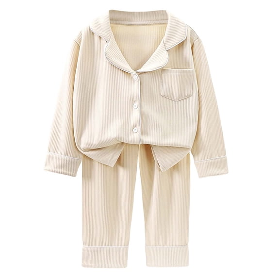 XINPING Kids Pajama Set with Notched Lapel Collar, Fleece Button Up Top ...