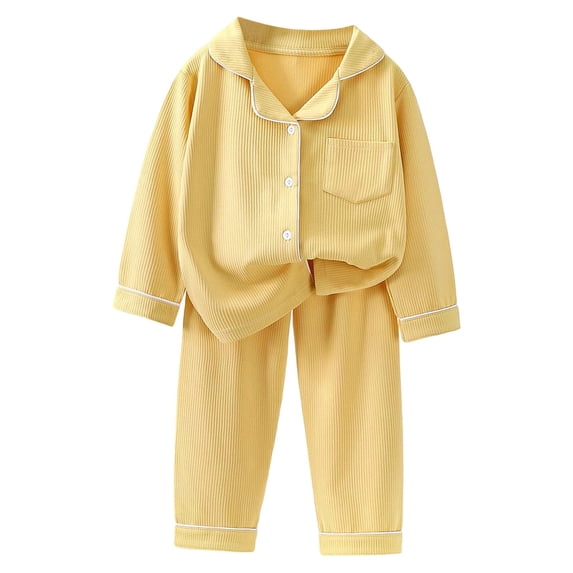 XINPING Kids Pajama Set with Notched Lapel Collar, Fleece Button Up Top ...
