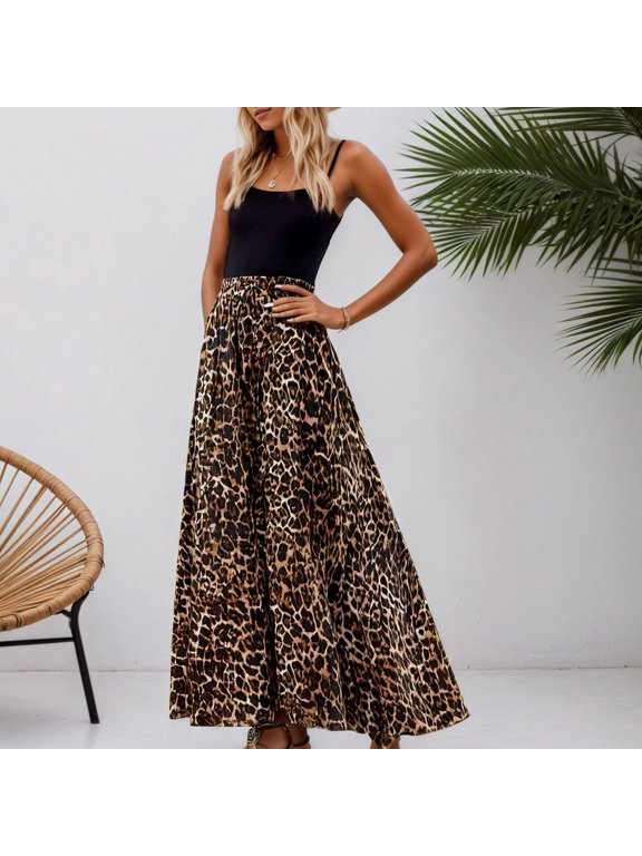 Maxi Skirts for Women High Waisted Flared Ruffle Hawaiian Soft Women's Flowy Handkerchief Hemline Midi Skirt