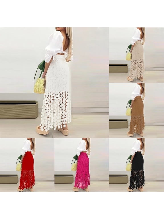 Maxi Skirts for Women Pink Slim Fit Color Block Soft Women's Flowy Handkerchief Hemline Midi Skirt