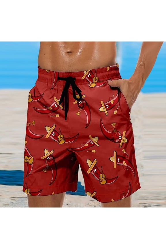 Men Swim Shorts No Liner Fashion Tropical Print Quick Dry Spring Break Swim Trunks with Pockets Upf 50+ Sun Protection Beach Shorts Bathing Suits
