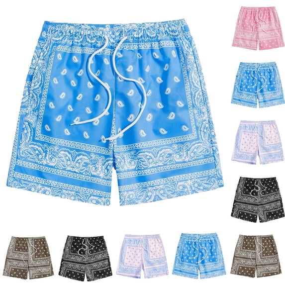 XINPING Men Swim Shorts Long Retro Athletic Tropical Print Quick-Dry Spring Break Swim Trunks with Pockets Upf 50+ Sun Protection Summer Swimwear