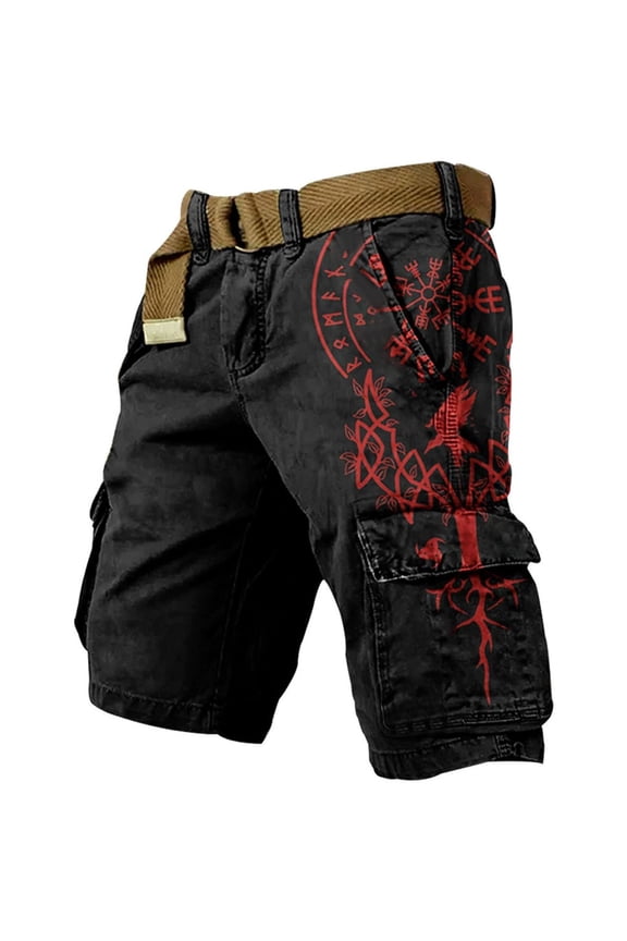 Men's Fashion Graphic Shorts 3D Print Viking Pants Hiking Cargo Bottoms Summer Beach Trunks Outdoor Adventure Shorts With Multiple Pockets