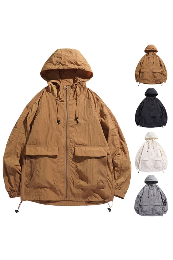 Men's Fashion Loose Fit Sun Protection Hooded Jacket with Pockets, UPF 50+ Lightweight Breathable UV Protective Coat, Quick Dry Long Sleeve Sun Shirt for Hiking Camping
