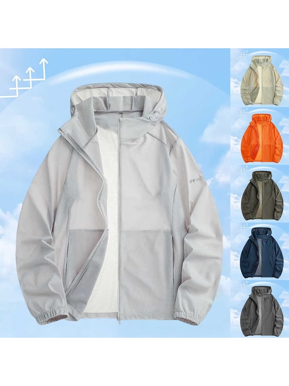 Men's Mesh UPF 50+ Sun Protection Hooded Jacket, Summer Breathable Comfortable Lightweight Windbreaker, Casual Coat for Hiking Outdoor Wear