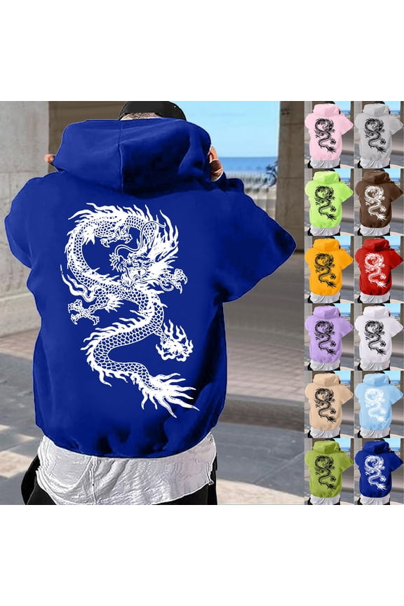 Men's Oversized Hoodies Dragon Graphic Hoodie Casual Loose Fit Sweatshirts Full Zip Hop Fashion Y2k Hoodie Sweatshirts