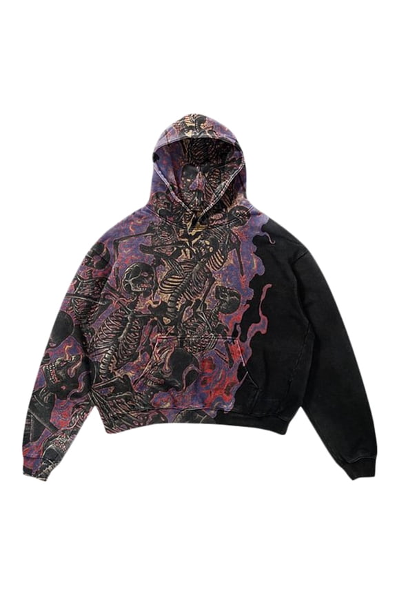 Men's Punk Skeleton 3D Printing Hooded Sweaters, Gothic Fashion Hoodies for Men and Women Y2K Sweatshirts 2000s Clothes Long Sleeve Graffiti Jacket Couple's Top Streetwear