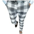 thumbnail image 1 of XINPING Men's Stretch Pants Plaid Print Business Casual Slim Fit Loose Pants, 1 of 9
