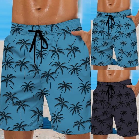XINPING Men's Swim Trunks 9 Inch Retro Athletic Palm Tree Print Quick-Dry Pool Swimming Trunks with Pockets Stretch Fabric Beach Shorts Bathing Suits