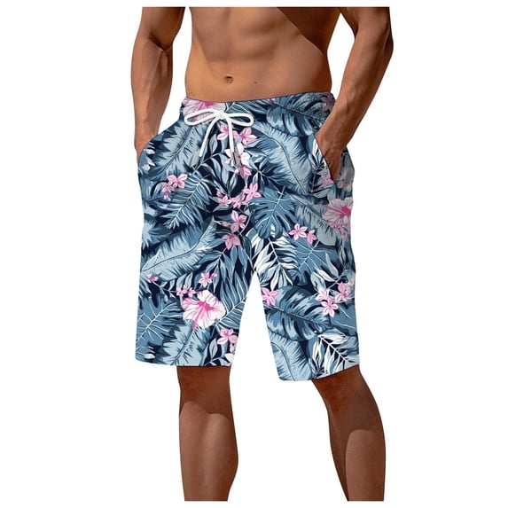 XINPING Men's Swim Trunks 9 Inch Retro Athletic Tropical Print Quick Dry Pool Swimming Trunks with Pockets Stretch Fabric Fishing Shorts for Men