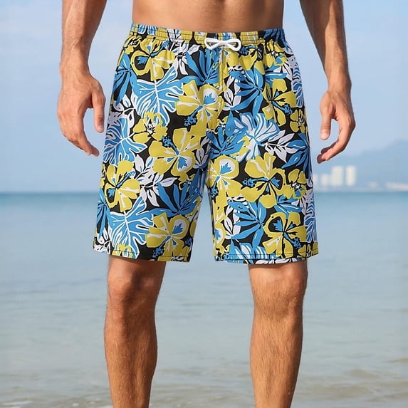 XINPING Men's Swim Trunks 9" with Pockets Quick Dry Printed Bathing Suit Built-in Board Shorts Beach Swimwear Pool Shorts