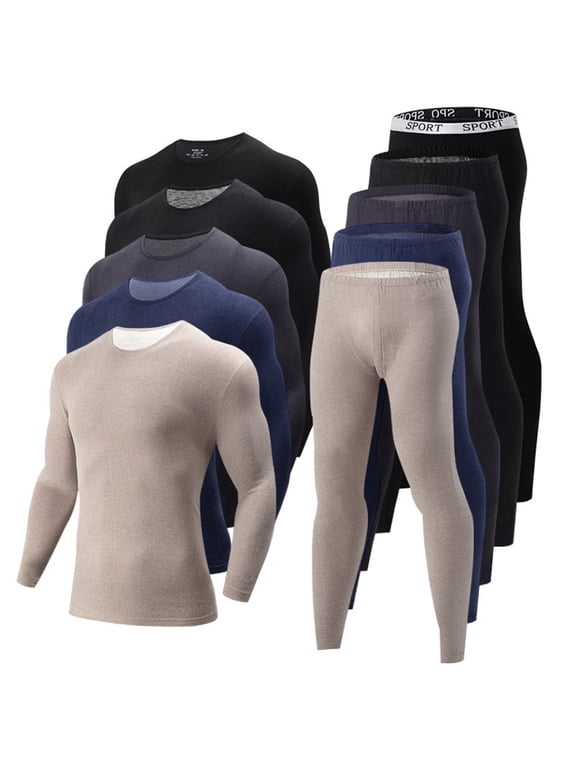 Men's Thermal Underwear Lined Set, 4 Way Stretch Moisture Wicking Long Johns, Quick Dry Base Layer Top Bottom for Running Cycling Outdoor Sports