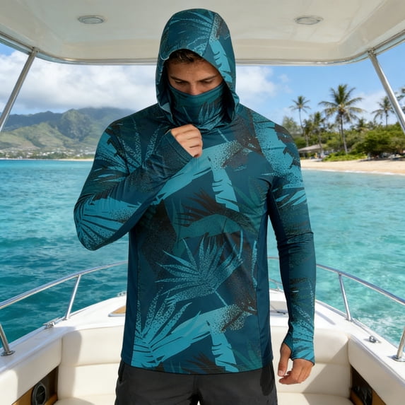 XINPING Men's UPF 50+ Sun Protective Hooded Jacket,Print Summer Lightweight Breathable Casual Pullover, UV Protection Quick Dry Tops
