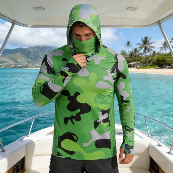 XINPING Men's UPF 50+ Sun Protective Hooded Jacket,Print Summer Lightweight Breathable Casual Pullover, UV Protection Quick Dry Tops