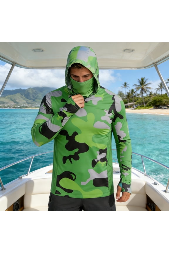 Men's UPF 50+ Sun Protective Hooded Jacket,Print Summer Lightweight Breathable Casual Pullover, UV Protection Quick Dry Tops