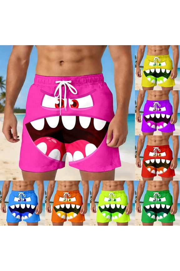 Mens Board Shorts Retro Athletic Funny/novelty Print Quick-Dry Spring Break Swim Trunks with Pockets Upf 50+ Sun Protection Swimwear Bathing Suits