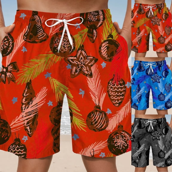 XINPING Mens Board Shorts Swimwear Loose Fit Palm Tree Print Quick-Dry Spring Break Swim Trunks with Pockets Stretch Fabric Fishing Shorts for Men