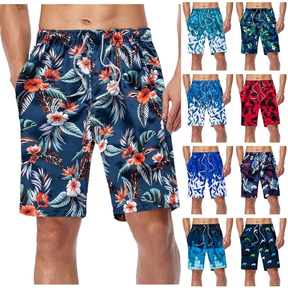 XINPING Mens Swim Trunks 2xl Big and Tall Fashion Palm Tree Print Quick-Dry Spring Break Swim Trunks with Pockets Stretch Fabric Summer Swimwear