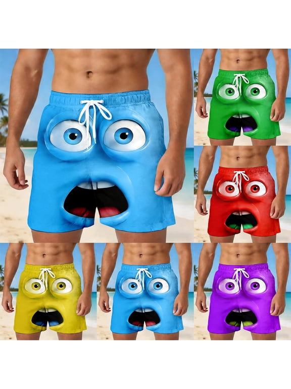 Plus Size Linen Shorts Men Casual Funny/novelty Print Quick-Dry Spring Break Swim Trunks with Pockets Upf 50+ Sun Protection Beach Shorts Bathing Suits