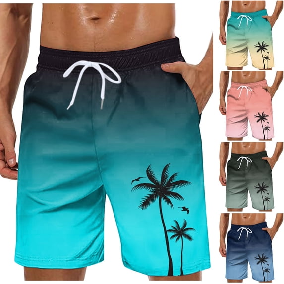 XINPING Plus Size Shorts Men Retro Athletic Palm Tree Print Quick Dry Spring Break Swim Trunks with Pockets Anti-Chafe Beach Wear