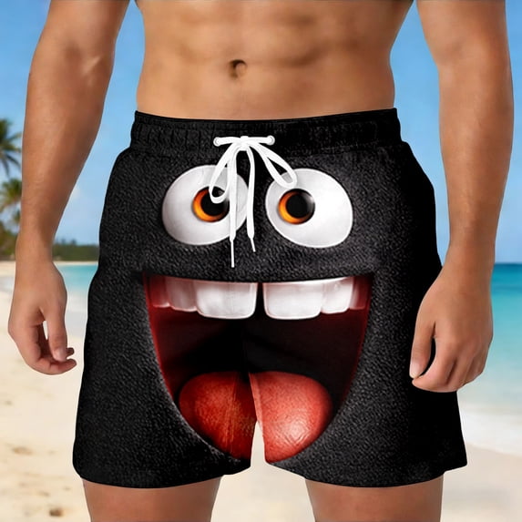 XINPING Shorts Men Slim Fit Funny/novelty Print Quick Dry Surf Board Shorts with Pockets Stretch Fabric Beach Wear