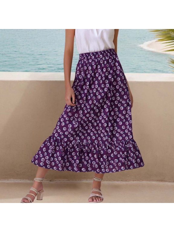 Summer Skirts for Women Relaxed Fit Striped Stretchable Fabric Women's Flowy Handkerchief Hemline Midi Skirt