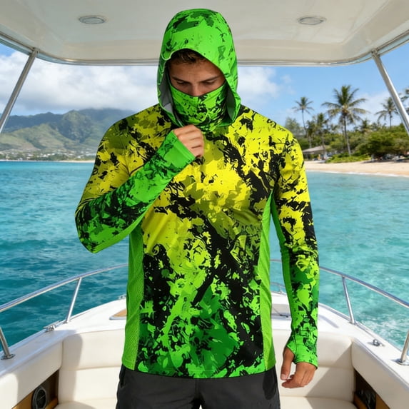 XINPING Sun Shirts for Men UPF 50+ Sun Protective Cropped Hooded Pullover, Summer Lightweight Breathable Loose Fit Design, UV Protection Coat
