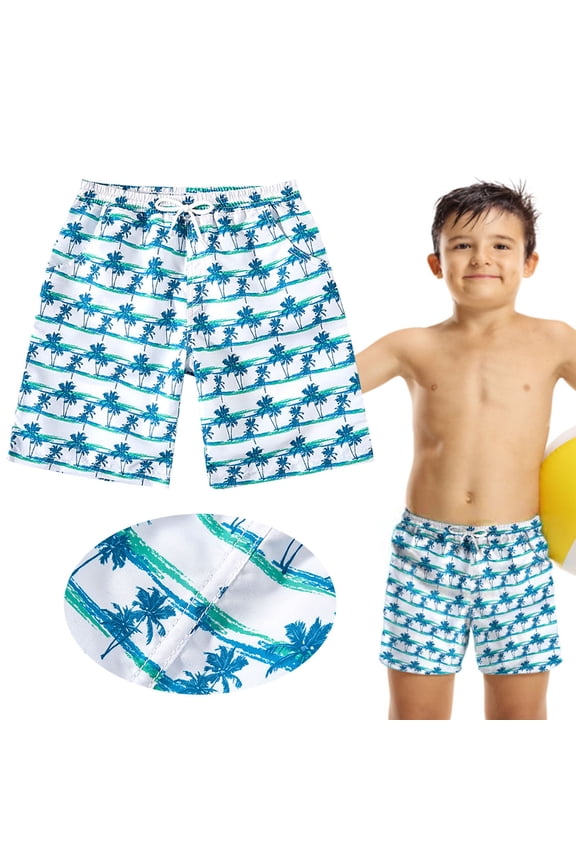 Swim Suits For Big Boys Kids Quick Dry Print Swim Shorts Drawstring Bathing Suit for Summer Beach Pool parties
