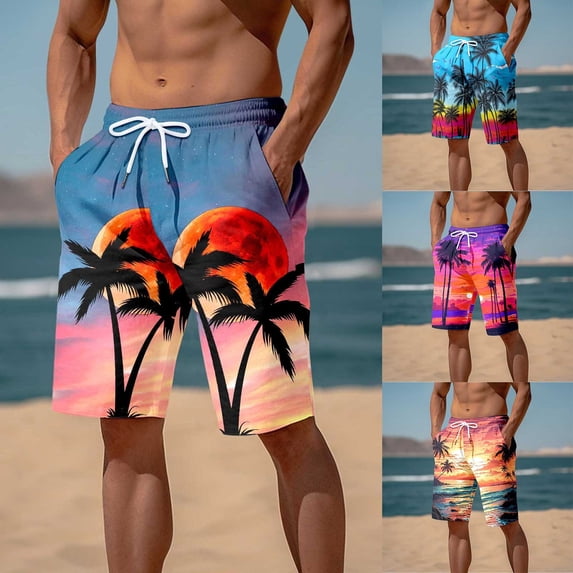 XINPING Swim Trunks Men Casual Retro Hawaiian Print Quick Dry Beach Swimming Shorts with Pockets Upf 50+ Sun Protection Beach Wear