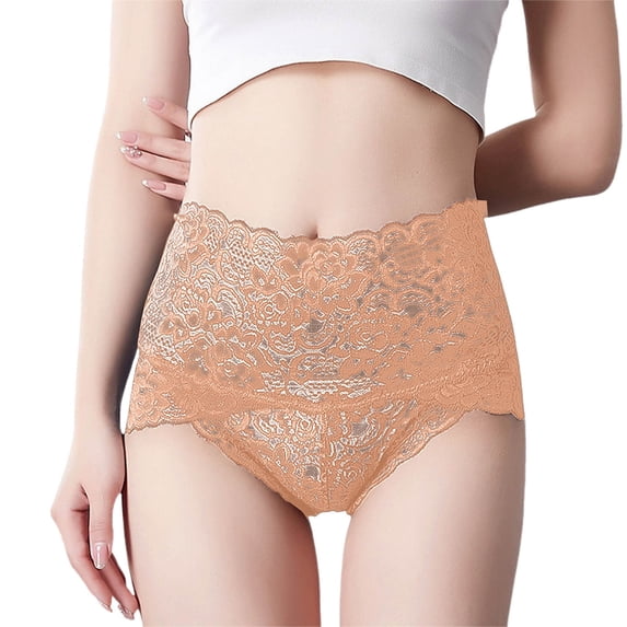 LILIYA Tummy Control Lace Underwear for Women Openwork Embroidery High Waisted Body Shaping Panties Breathable Shapewear Briefs