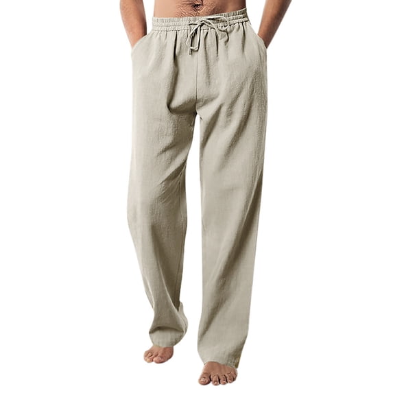 XINPING White Pants Men Work Tapered Lounge Pants Men Elastic Waist Drawstring Pants Y2k Wide Leg Pants with Pockets