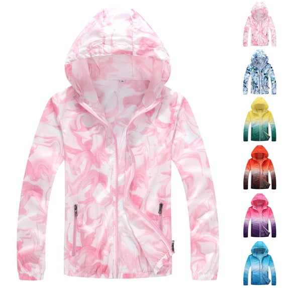 XINPING Women UPF 50+ UV Sun Protection Jacket Outdoor Plus Size Hooded Windproof Loose Printed Coat Water Proof Storage Bag Jacket