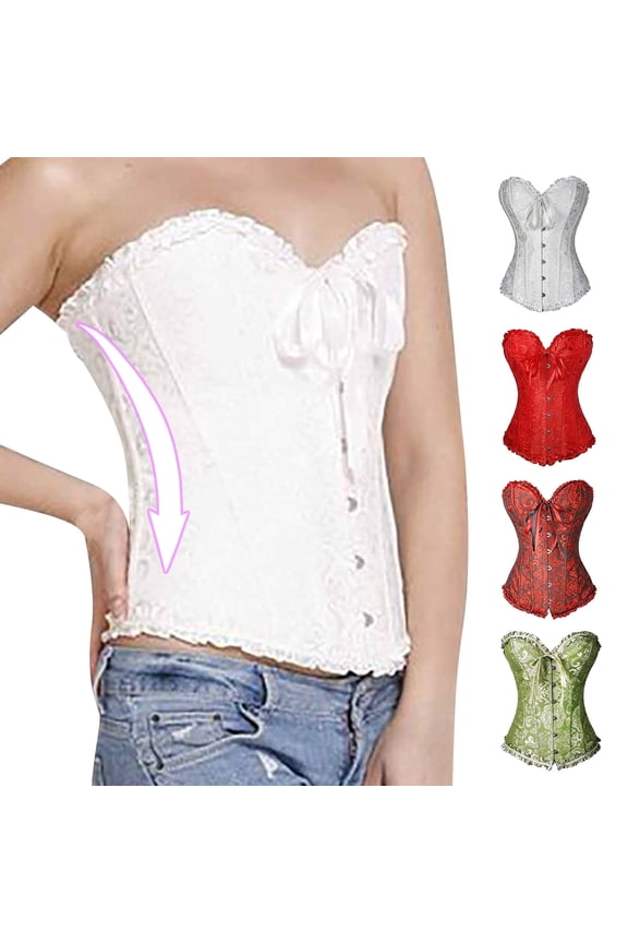 Women's Beautiful Boned Overbust Corset Bustier Plus Size Push Up Vintage Front Bowknot Sexy Slimming Lingerie Full Slimming Shapewear