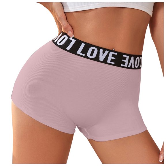 LILIYA Women’s Boyshort Briefs, Mid Waist Butt Lifting Seamless Underwear with Letter Waistband Stretchy Breathable Comfortable Panties
