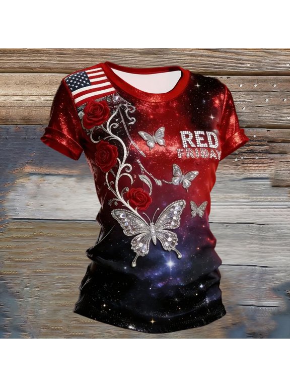 Women's On Friday We Wear Red R.E.D Friday Remember Short Sleeve Everyone Deployed Unisex-Adults US Flag T-Shirt Black Classic Fit