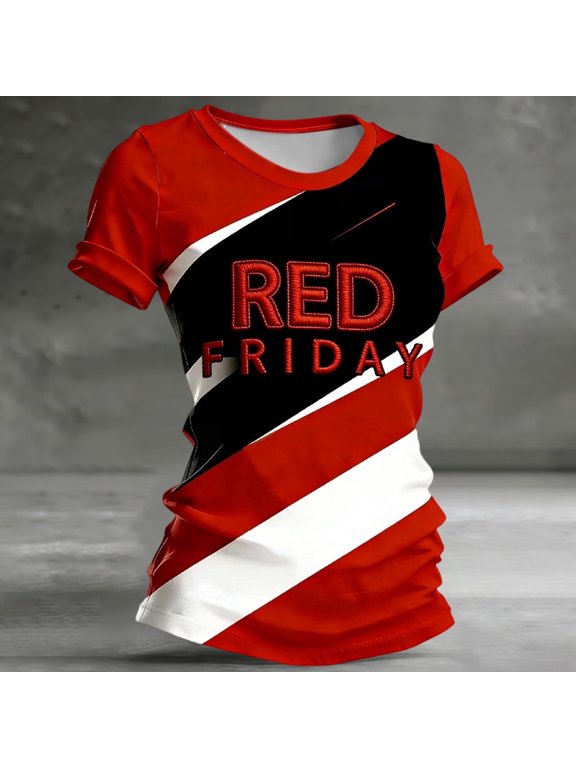Women's Red Patriotic Print T-Shirt Short Sleeve Crew Neck Casual Tee with Letter Print Summer Comfortable Top For Ladies
