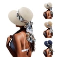 thumbnail image 1 of XINPING Women's Tropical Scarf Straw Sun Hat, Wide Brim UV Protection Beach Vacation Hat with Floral Scarf Detail for Summer, Travel and Casual Wear, 1 of 4