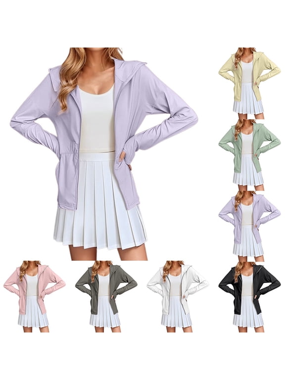 Women's UPF 50+ Lightweight Sun Protection Jacket Ice Silk Athletic Zip Up Lightweight Hoodie Hiking Sun Shirt