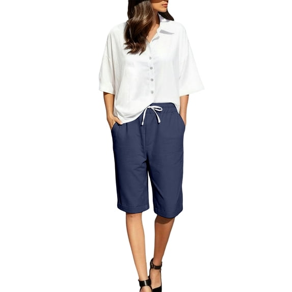 XINPING Womens Linen Shorts Summer 2026 Casual 7 Inch Cotton Drawstring Baggy Shorts Comfy Elastic Waist Beach Vacation Shorts XXL