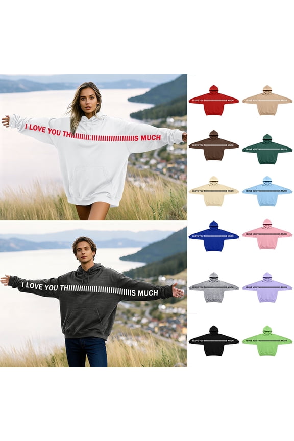 Womens Oversized Hoodies I Love You This Much Hooded Sweatshirt Matching Couples Pullover Sweaters with Pocket Valentines Gifts Casual Streetwear