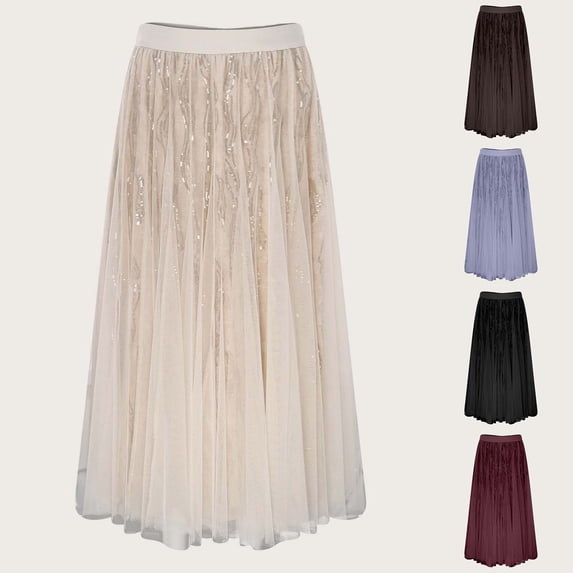 XINPING Womens Skirts Summer Work Ruffled Styles Hawaiian Soft & Breathable Women's Flowy Handkerchief Hemline Midi Skirt
